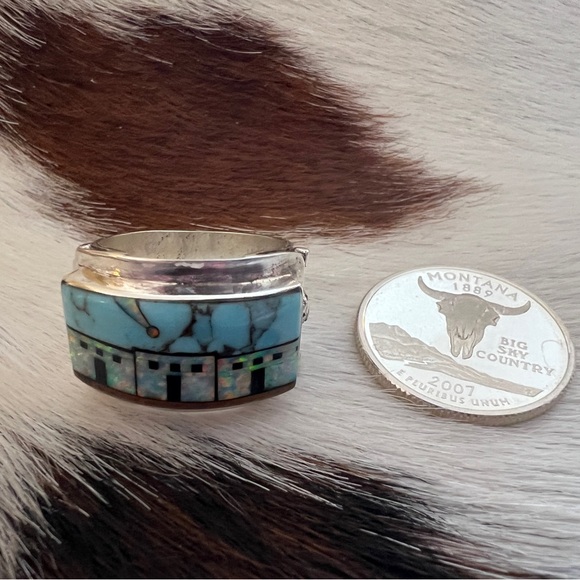 ❤️ Signed 925 Zuni Galaxy Micro Inlaid Pueblo Ring Sz 9.5 Native “Z” Unisex 8.3G - Picture 8 of 13